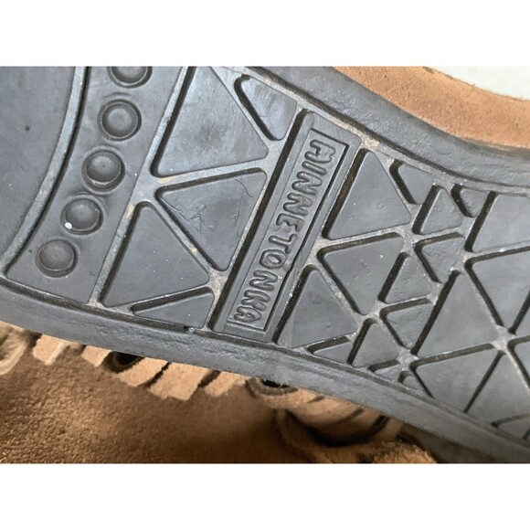 MINNETONKA Moccasins Ankle High Top Fringe Boots Brown Suede Size 7 Back Zip - Picture 7 of 11